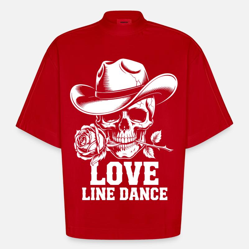 Line Dance Schädel Rose - Heavyweight Oversized Organic Boxy T-Shirt Made in EU - Rot