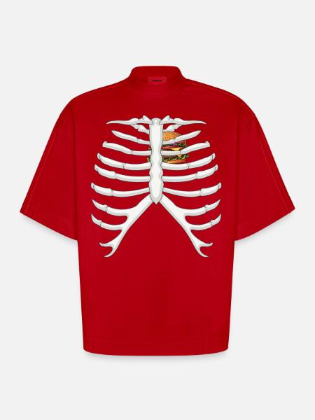 Lustiges Skelett Burger Liebe Kostüm Halloween - Heavyweight Oversized Organic Boxy T-Shirt Made in EU - Rot