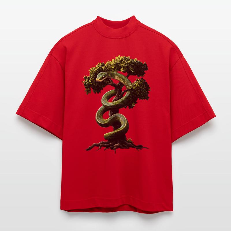 Green Tree Python Snakes Lover Terrarium Heavyweight Oversized Organic Boxy T-Shirt Made in EU
