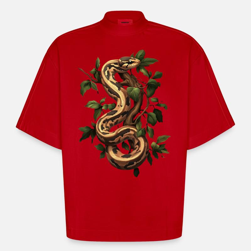 Königspython Schlangen Liebhaber Terrarium Python - Heavyweight Oversized Organic Boxy T-Shirt Made in EU - Rot