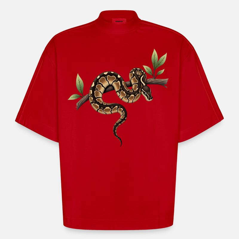 Königspython Schlangen Liebhaber Terrarium Python - Heavyweight Oversized Organic Boxy T-Shirt Made in EU - Rot