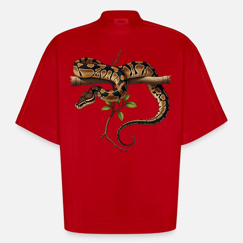 Königspython Schlangen Liebhaber Terrarium Python - Heavyweight Oversized Organic Boxy T-Shirt Made in EU - Rot