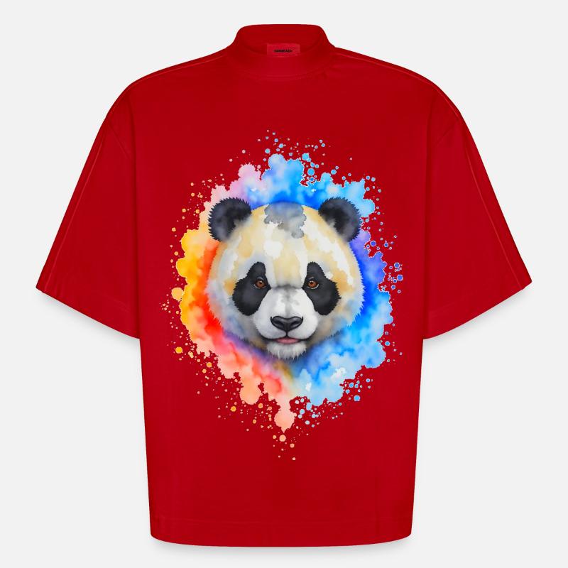Wasserfarben Panda Splash - Heavyweight Oversized Organic Boxy T-Shirt Made in EU - Rot