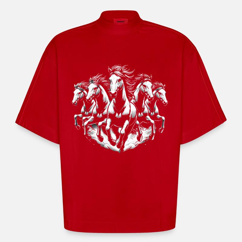 Laufpferde Dynamisches Schwarz-Weiß-Design - Heavyweight Oversized Organic Boxy T-Shirt Made in EU - Rot