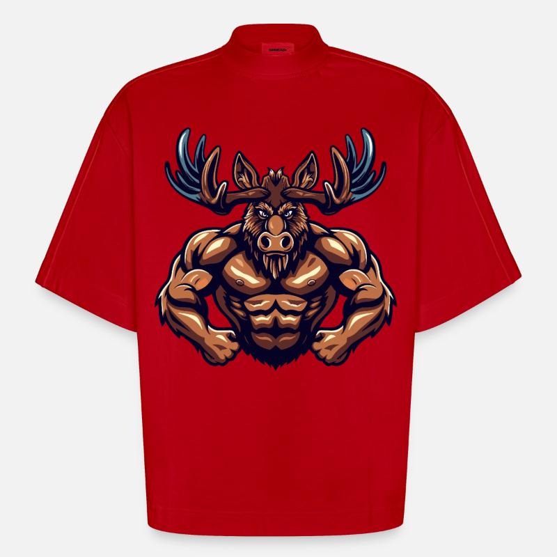 Musculation Moose Muscles Musculation - T-shirt bio épais oversize Boxy fabriqué en UE - rouge