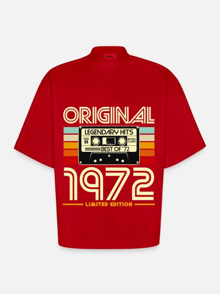 Original 1972 Retro Cassette - Heavyweight Oversized Organic Boxy T-Shirt Made in EU - red