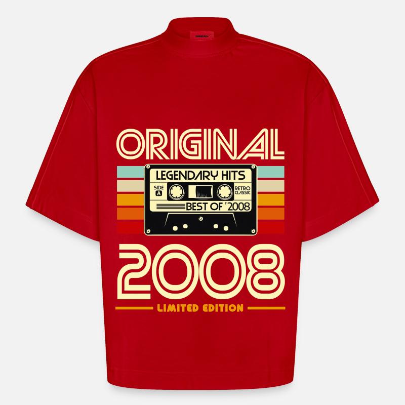 Original Cassette 2008 Legend Hits - T-shirt bio épais oversize Boxy fabriqué en UE - rouge