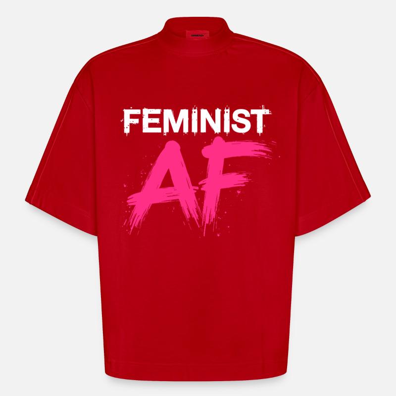 Feminist AF Statement Spruch Sprüche - Heavyweight Oversized Organic Boxy T-Shirt Made in EU - Rot