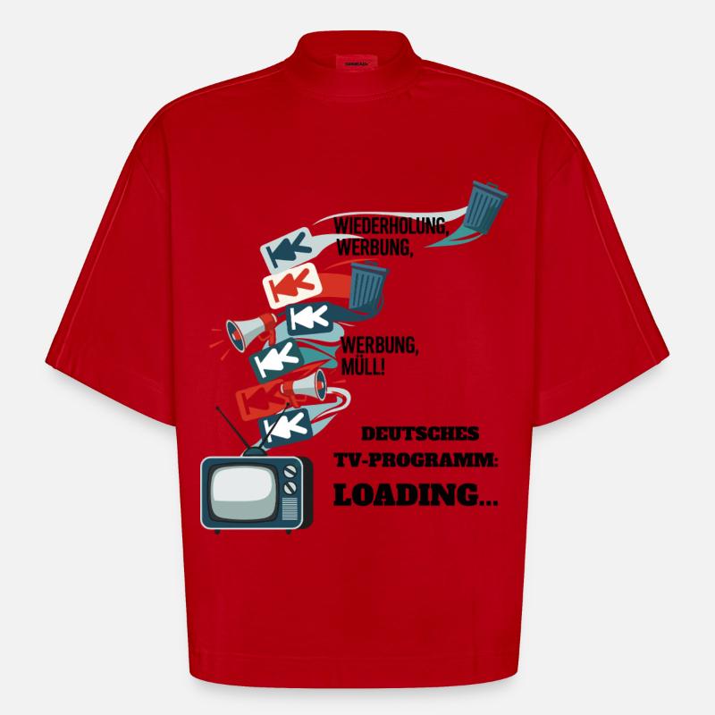 German TV Program: Loading... - Heavyweight Oversized Organic Boxy T-Shirt Made in EU - red