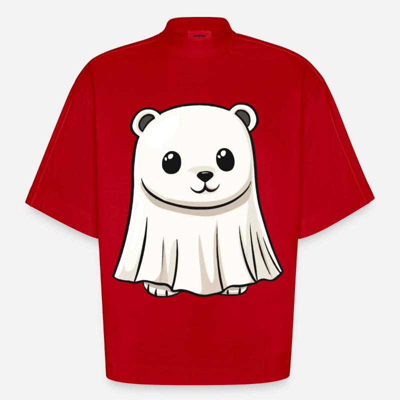 Eisbär Halloween Comic Geist - Heavyweight Oversized Organic Boxy T-Shirt Made in EU - Rot