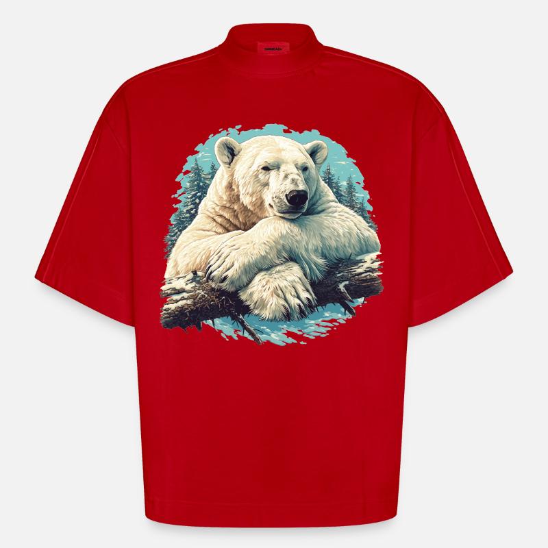 Polar Bear Eisbären Eisbär - Heavyweight Oversized Organic Boxy T-Shirt Made in EU - Rot