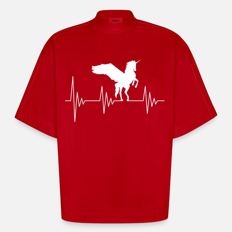 Einhorn Pferd EKG Herzfrequenz - T-shirt bio épais oversize Boxy fabriqué en UE - rouge