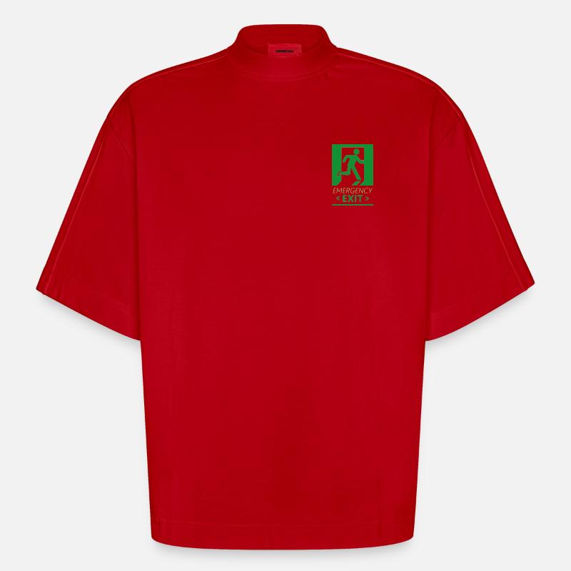 Emergency Exit Basic Green - Heavyweight Oversized Organic Boxy T-Shirt Made in EU - red