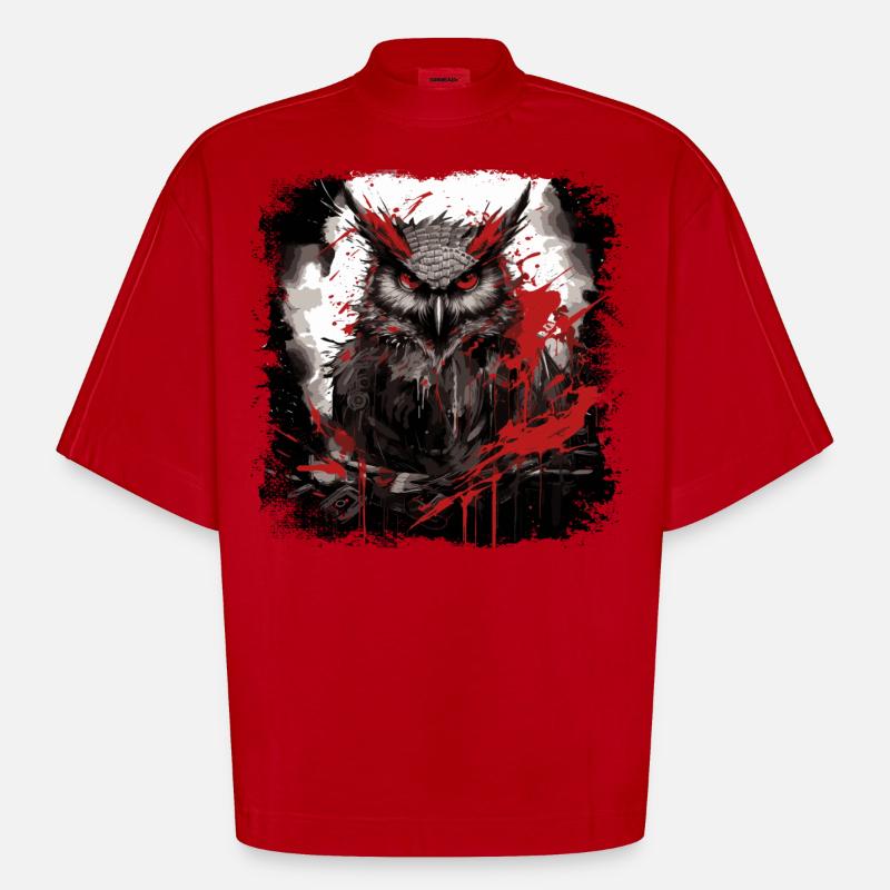 Gothic Eule - Heavyweight Oversized Organic Boxy T-Shirt Made in EU - Rot