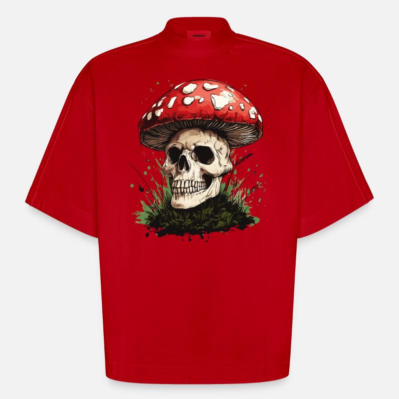 Toadstool Skull - Heavyweight Oversized Organic Boxy T-Shirt Made in EU - red