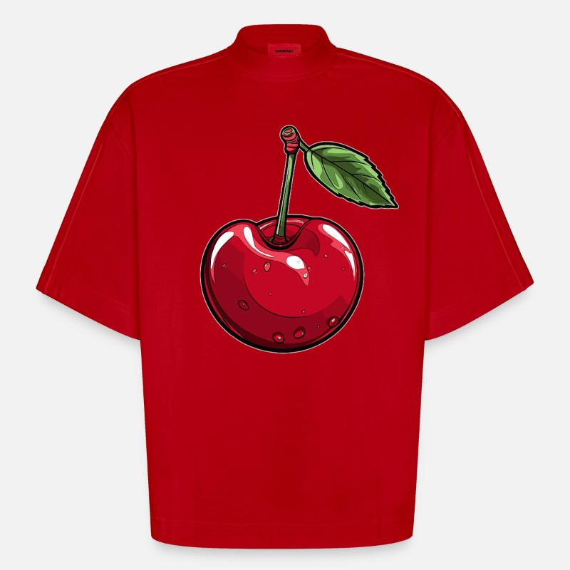Rote Cherry Kirsche - Heavyweight Oversized Organic Boxy T-Shirt Made in EU - Rot