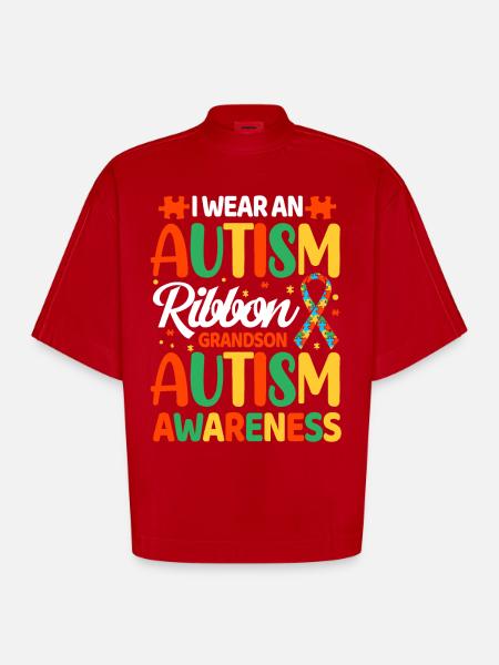 Autism Autistic - Heavyweight Oversized Organic Boxy T-Shirt Made in EU - red