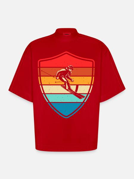 Ski Skiing Skiers - Heavyweight Oversized Organic Boxy T-Shirt Made in EU - red