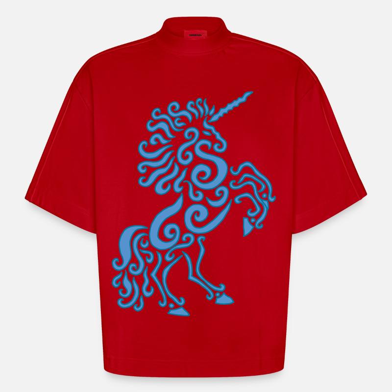 Blaues Einhorn Pferd - Heavyweight Oversized Organic Boxy T-Shirt Made in EU - Rot