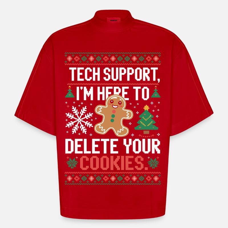 Tech Support Cookie Saying - Heavyweight Oversized Organic Boxy T-Shirt Made in EU - red