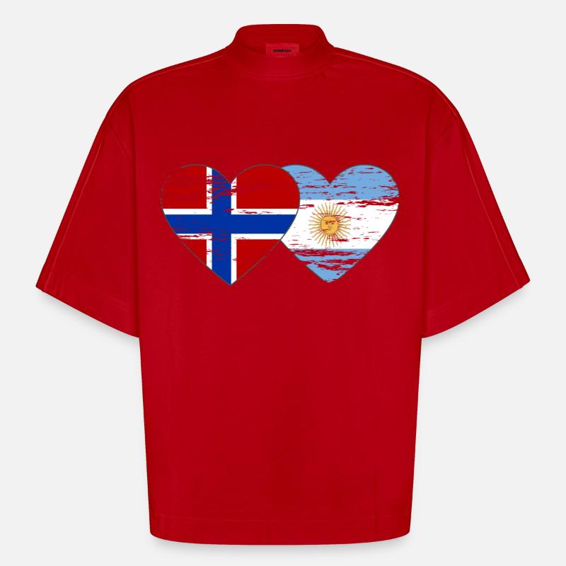 Norvège Argentine Drapeau utilisé - T-shirt bio épais oversize Boxy fabriqué en UE - rouge