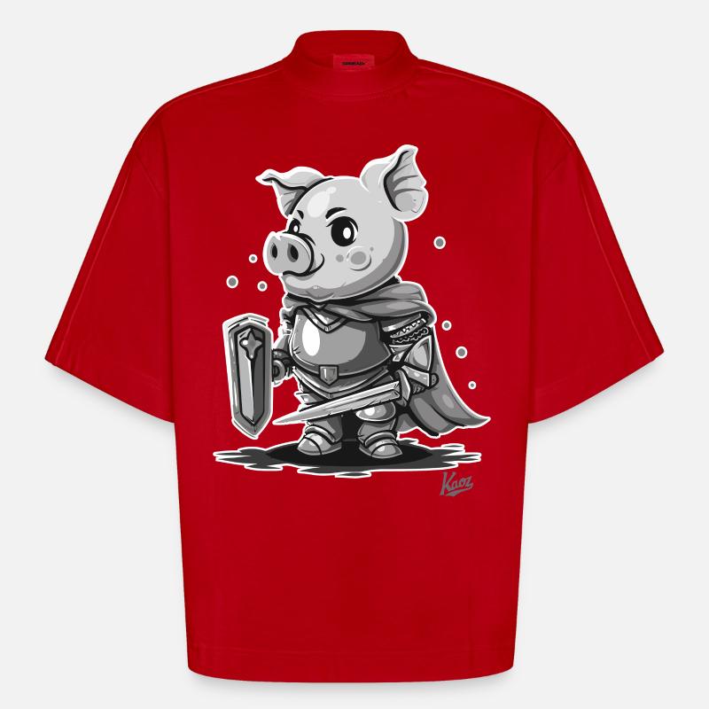 Gloire d’un chevalier cochon - T-shirt bio épais oversize Boxy fabriqué en UE - rouge