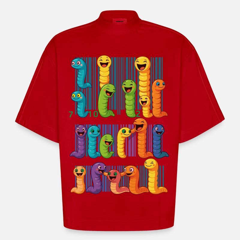 Bunte Wurm-Barcode-Kollektion - Heavyweight Oversized Organic Boxy T-Shirt Made in EU - Rot