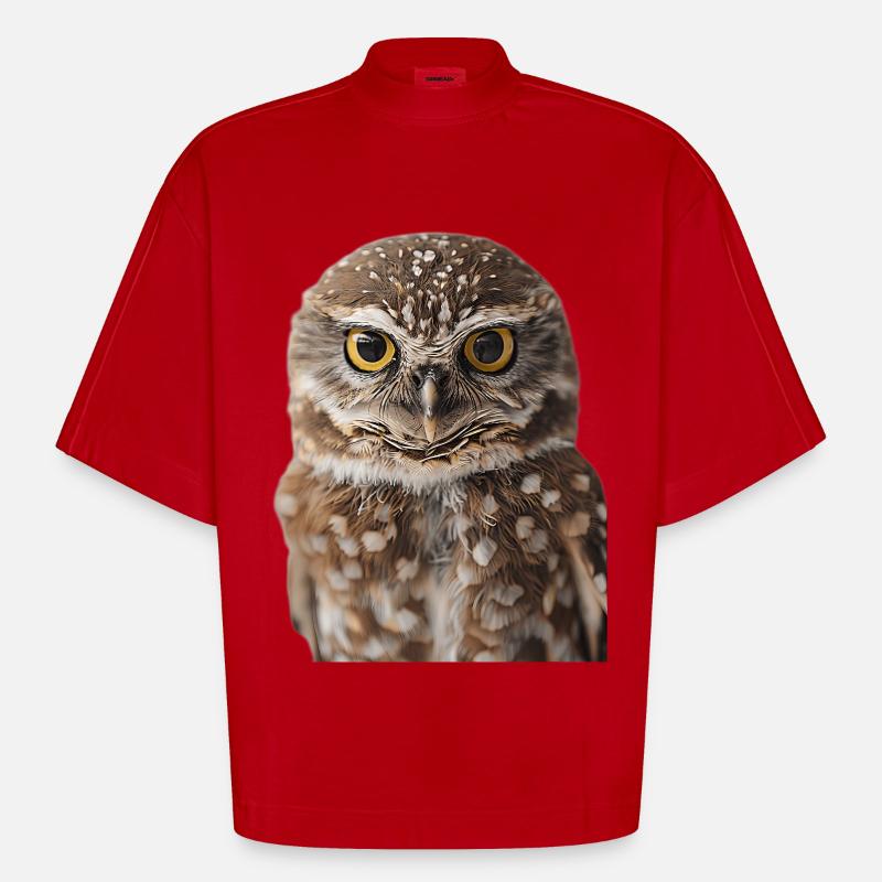 Owl - Heavyweight Oversized Organic Boxy T-Shirt Made in EU - red