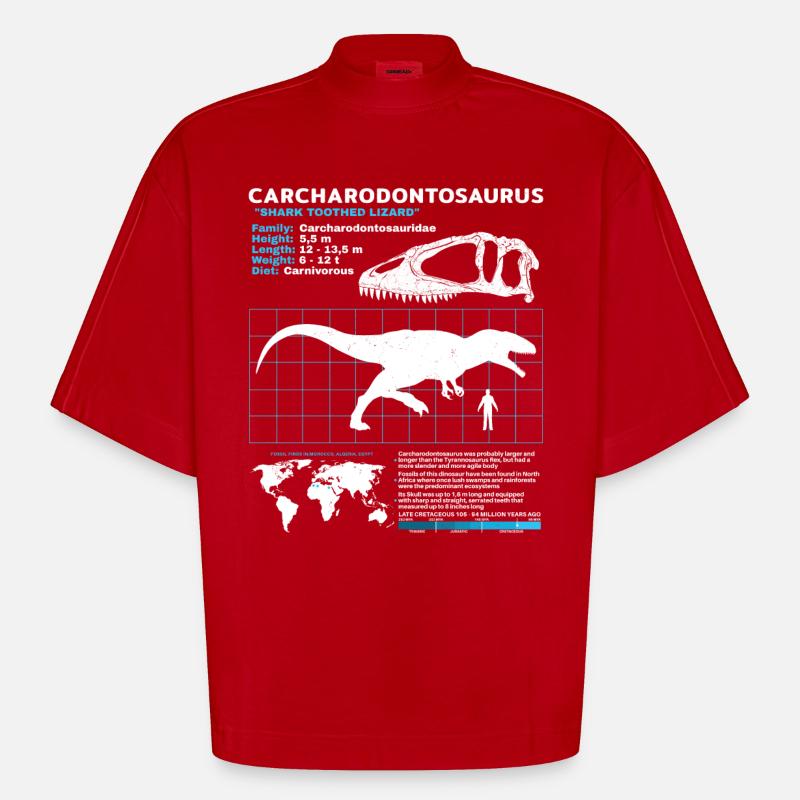 Carcharodontosaurus Datenblatt - Heavyweight Oversized Organic Boxy T-Shirt Made in EU - Rot