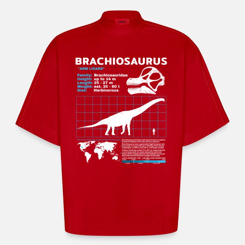 Fiche technique de Brachiosaurus - T-shirt bio épais oversize Boxy fabriqué en UE - rouge