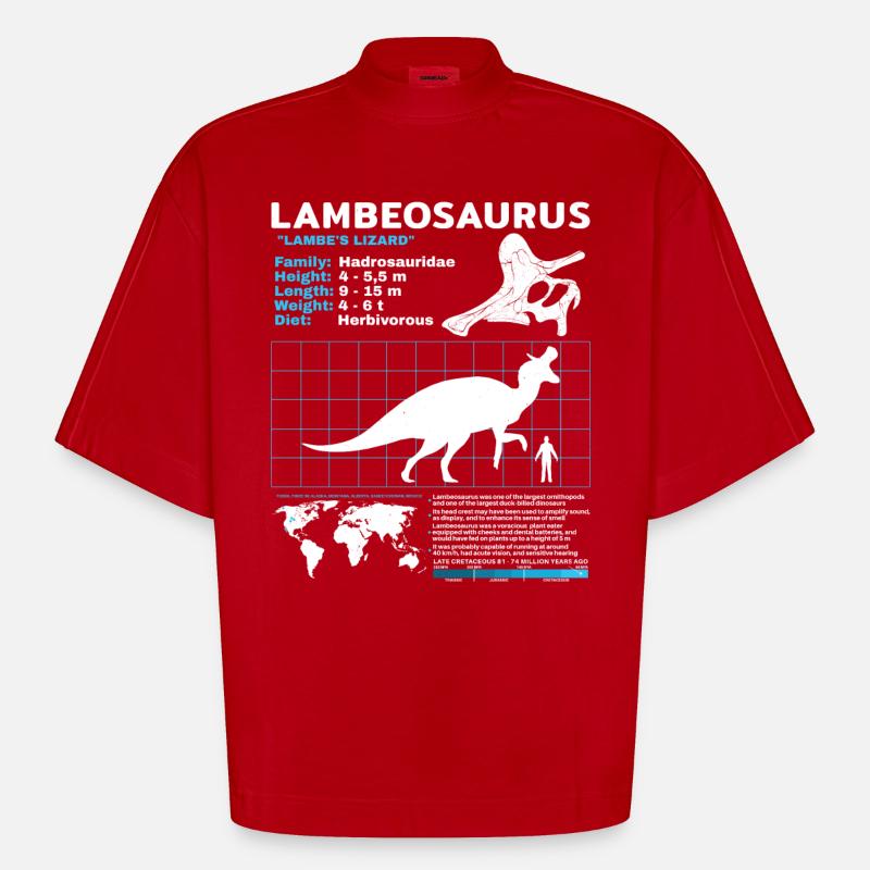Lambeosaurus Datenblatt Fact Sheet - Heavyweight Oversized Organic Boxy T-Shirt Made in EU - Rot