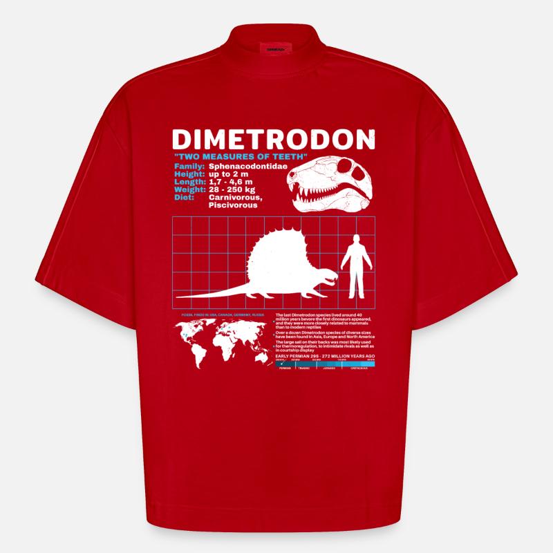 Dimetrodon Data Sheet - Heavyweight Oversized Organic Boxy T-Shirt Made in EU - red