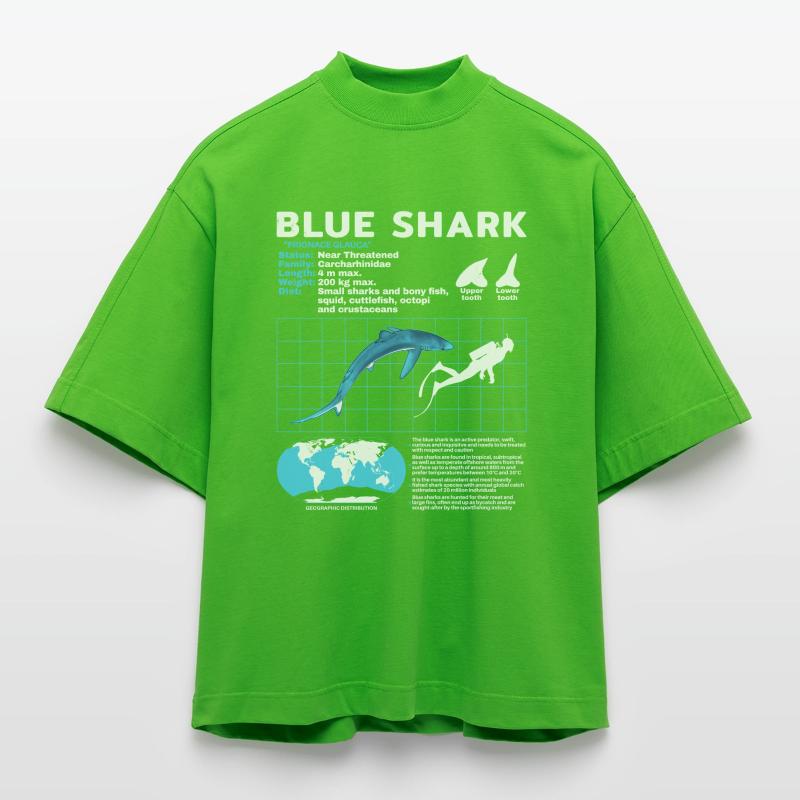 Blue Shark Datasheet Fact Sheet Heavyweight Oversized Organic Boxy T-Shirt Made in EU