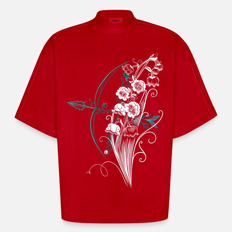 Arc de flèche du muguet - T-shirt bio épais oversize Boxy fabriqué en UE - rouge