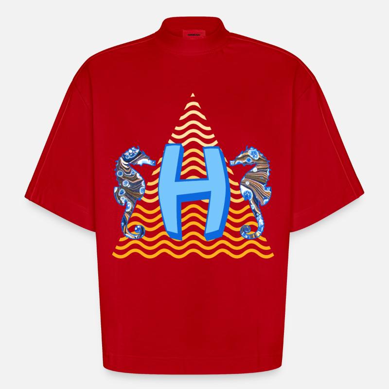seepferdchen e 262 h - Heavyweight Oversized Organic Boxy T-Shirt Made in EU - Rot