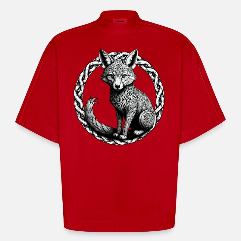 Fuchs mit keltischem Knoten 01 - Heavyweight Oversized Organic Boxy T-Shirt Made in EU - Rot