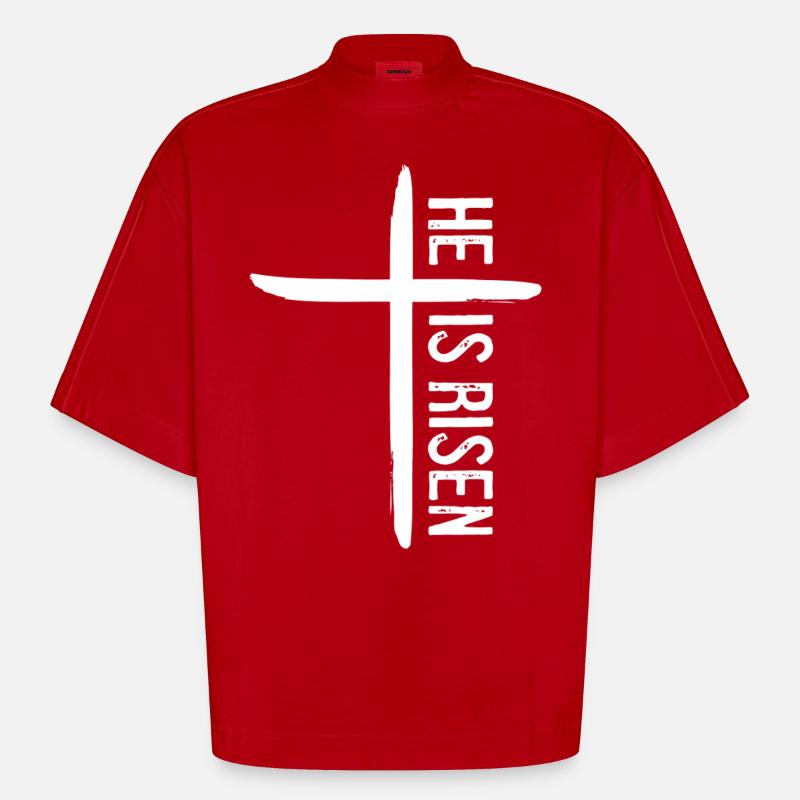He is Risen - Heavyweight Oversized Organic Boxy T-Shirt Made in EU - red