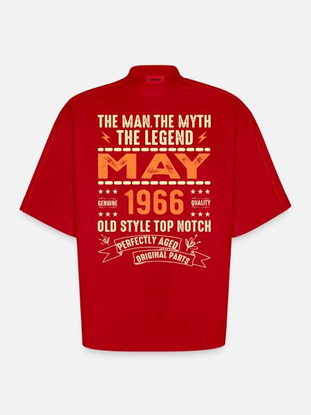 Birthday May 1966 - May 1966 - Heavyweight Oversized Organic Boxy T-Shirt Made in EU - red
