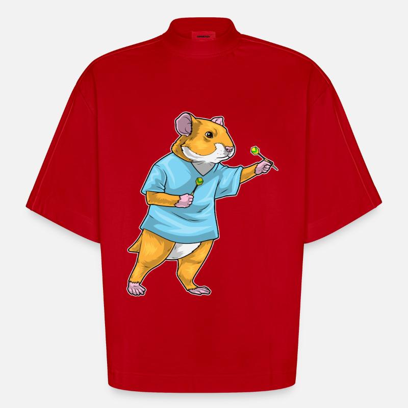Fléchette de hamster Dartpfeil - T-shirt bio épais oversize Boxy fabriqué en UE - rouge
