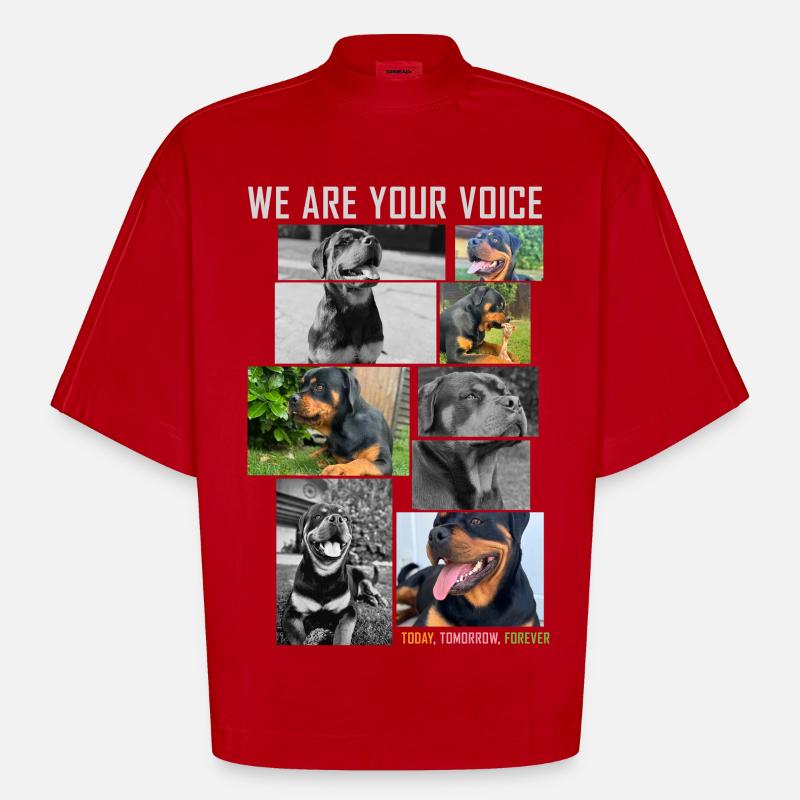 Collage de voix de chien - T-shirt bio épais oversize Boxy fabriqué en UE - rouge