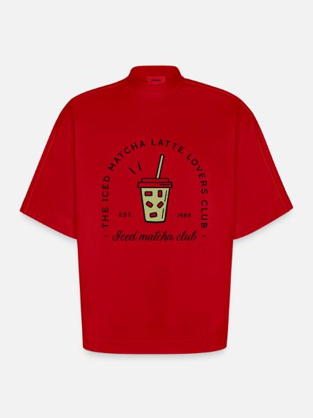 Iced matcha latte lovers - Heavyweight Oversized Organic Boxy T-Shirt Made in EU - red