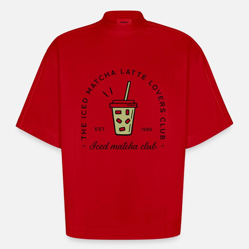 Iced matcha latte lovers - Heavyweight Oversized Organic Boxy T-Shirt Made in EU - red