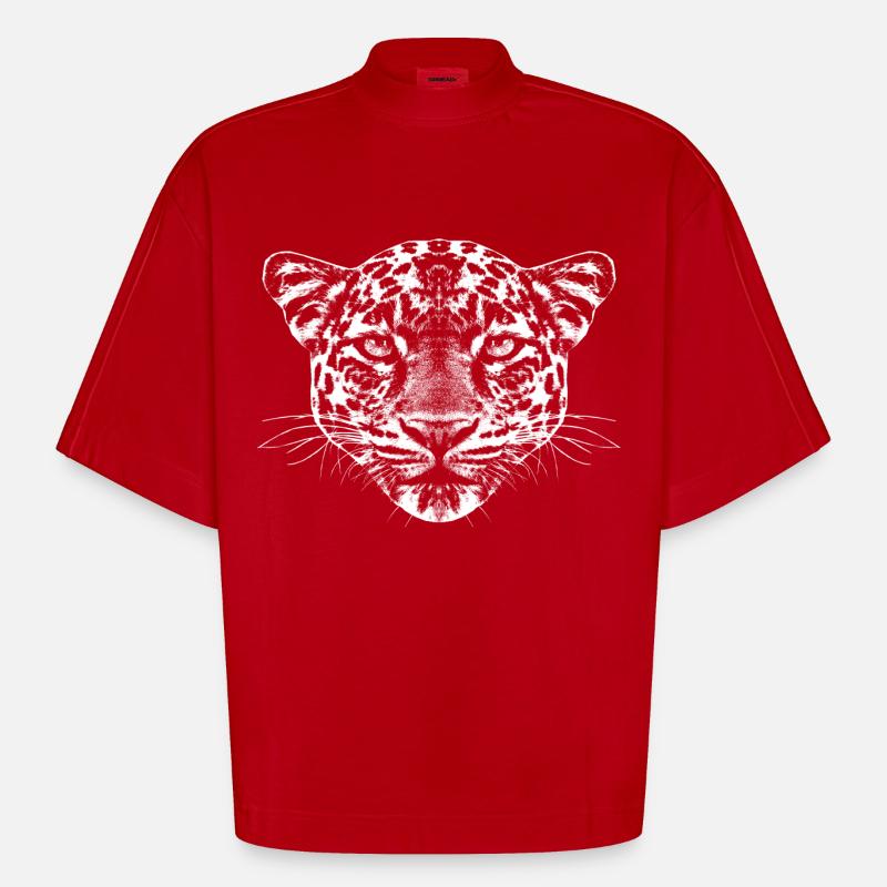 Junger Leopard - Heavyweight Oversized Organic Boxy T-Shirt Made in EU - Rot