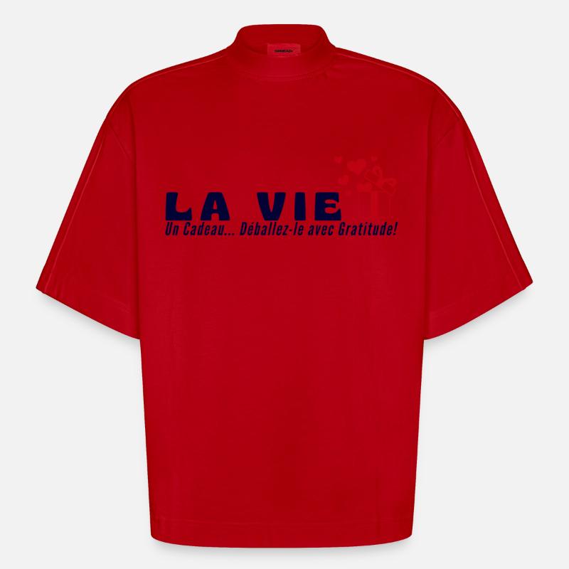 "Das Leben ist ein Geschenk, packe es mit Dankbarkeit aus" - Heavyweight Oversized Organic Boxy T-Shirt Made in EU - Rot