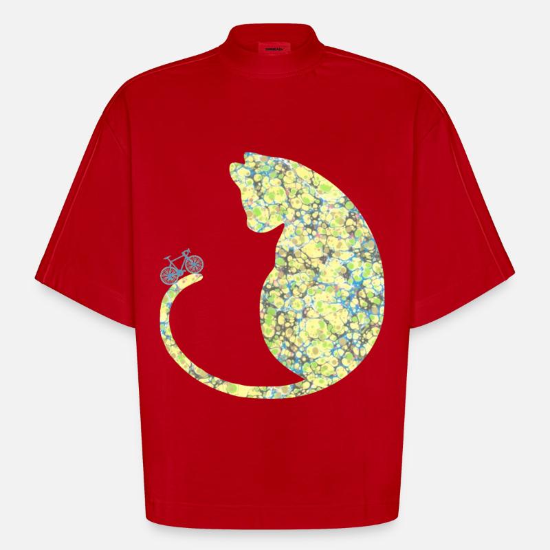 Chat avec vélo E 219 - T-shirt bio épais oversize Boxy fabriqué en UE - rouge
