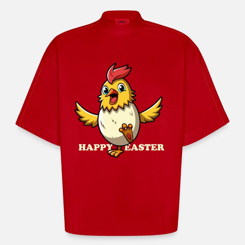 Happy Easter - Osterchicken - Osterei - Geschenk - Heavyweight Oversized Organic Boxy T-Shirt Made in EU - Rot