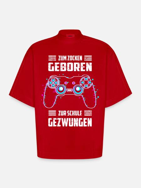 Zum Zocken Geboren, zur Schule Gezwungen - Heavyweight Oversized Organic Boxy T-Shirt Made in EU - Rot