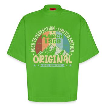 57th birthday anniversary march 1968, march 1968 - Heavyweight Oversized Organic Boxy T-Shirt Made in EU - Apple Neon - Front