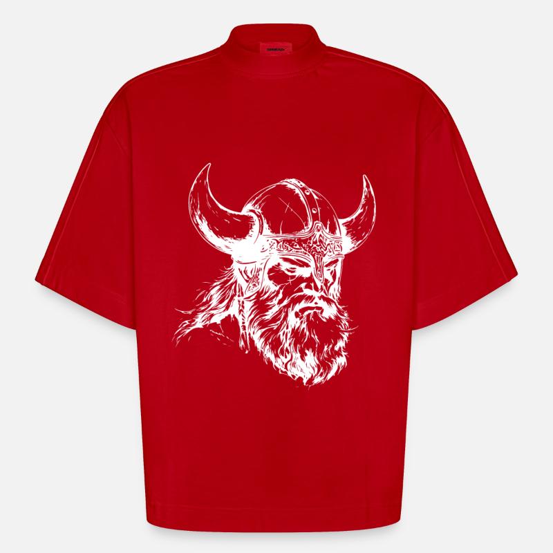 Wikinger Krieger Kopf - Heavyweight Oversized Organic Boxy T-Shirt Made in EU - Rot