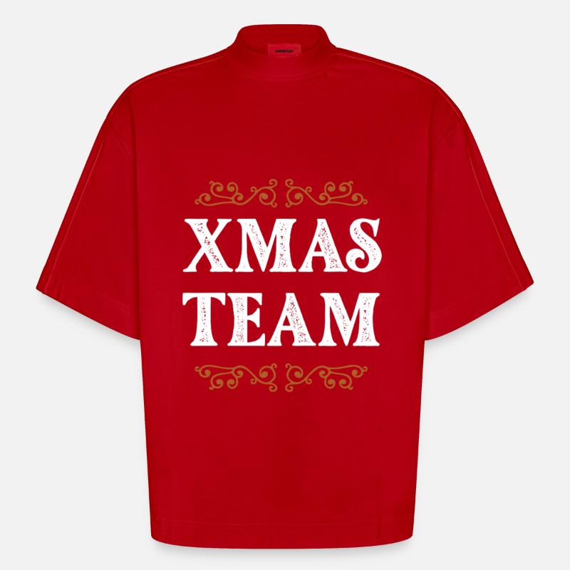 L’équipe de Noël - T-shirt bio épais oversize Boxy fabriqué en UE - rouge